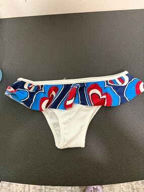 Ruffled Heart Print Bikini Bottoms - White & Multicolor